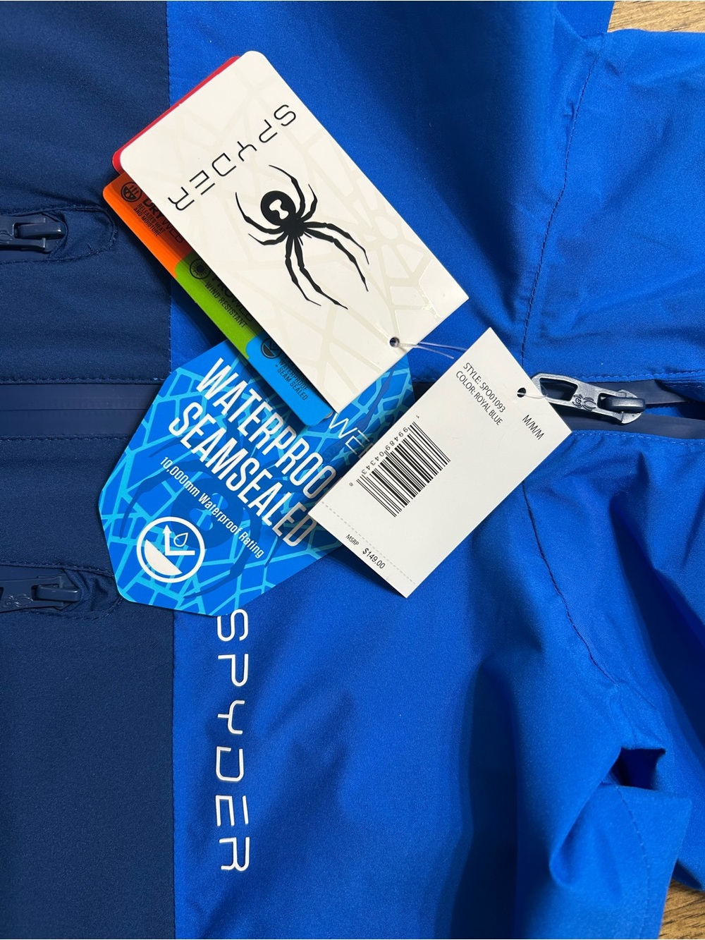 Spyder Men’s Waterproof Hooded Rain Jacket Royal Blue Medium NWT - Picture 5 of 6